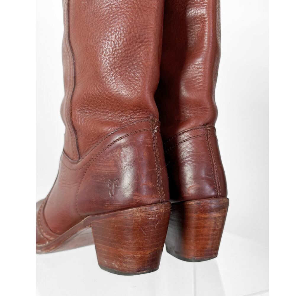 FRYE Jane Stitch Dark Brown Redwood Leather Riding Boots 77230  (8.5) - Picture 4 of 12